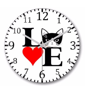 I Lowe Kedi Seni Seviyorum Kedi  Duvar Saati Bombeli Gercek Cam