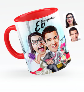 BK Gift Kişiye Özel Evleniyoruz Karikatürlü Kırmızı Kupa Bardak  8