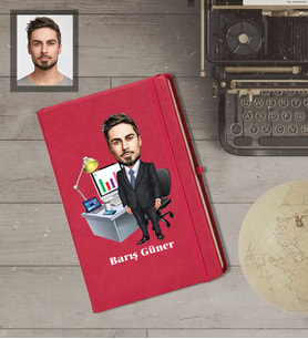 Kişiye Özel Öğretmen Karikatürlü   Kırmızı Defter Bay-15