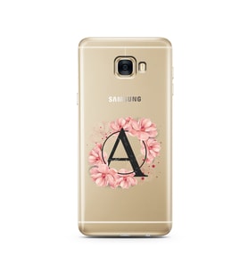 Pembe Çiçekli Harf Tasarım Süper Şeffaf Silikon Telefon Kılıfı Samsung C7   A-Ha
