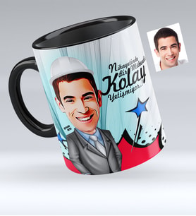 BK Gift Kişiye Özel Bay Mühendis Karikatürlü Siyah Kupa Bardak  1