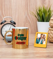 Grafiker Gold Kupa Bardak ve Sarı Mini Fotoğraf Çerçevesi