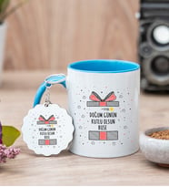 Doğum Günü Hediyesi Mavi Kupa Bardak Ve Anahtarlık Set