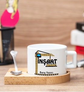 İnşaat Teknikerine Hediye Ahşap Altlıklı Fincan