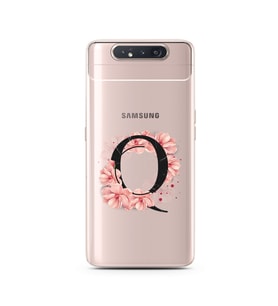 Pembe Çiçekli Harf Tasarım Süper Şeffaf Silikon Telefon Kılıfı Samsung A80 Q-Har