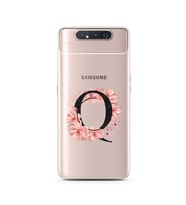 Pembe Çiçekli Harf Tasarım Süper Şeffaf Silikon Telefon Kılıfı Samsung A80 Q-Har