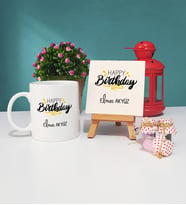 Happy Birthday Tasarımlı Kişiye Özel Doğum Günü Hediyesi Kupa Bardak ve Dekoratif Taş Baskı Hediye Seti