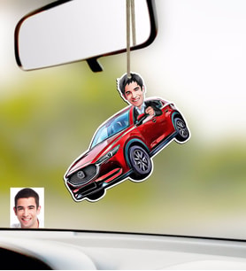 BK Gift Kişiye Özel Bay Mazda 6 Karikatürlü Ahşap Araba Dikiz Ayna Süsü (Beyaz)