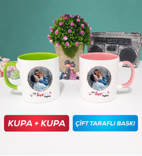 İkili Sevgiliye Sevgililer Günü Hediyesi 11 Kupa Bardak Yeşil Pembe