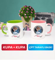 İkili Sevgiliye Sevgililer Günü Hediyesi 11 Kupa Bardak Yeşil Pembe