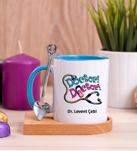 Doktor Doktor Ahşap Altlıklı Mavi Kupa Bardak