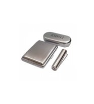 Kişiye Özel Metal Tabaka Kutulu Clipper Çakmak Seti (Gümüş)