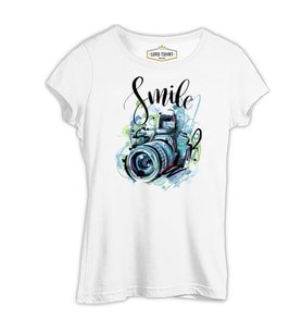 Kamera - Fotoğraf Beyaz Kadın Tshirt