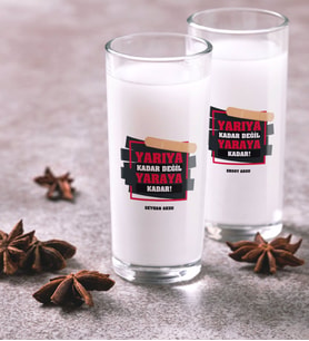 BK Gift Kişiye Özel Renkli Baskılı Yarıya Kadar Değil Yaraya Kadar İkili Rakı Bardağı Seti-4 (Beyaz)