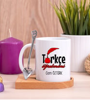 Türkçe Öğretmeni Ahşap Altlıklı Beyaz Kupa Bardak