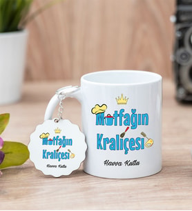 Mutfağın Kraliçesi Beyaz Kupa Bardak Ve Anahtarlık Set