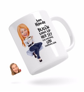 BK Gift Kişiye Özel Kadın Her Şey Yolundaymış Gibi Karikatürlü Beyaz Kupa Bardak-2