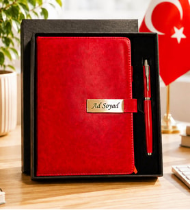 Kişiye Özel Kırmızı Ajanda & Kalem Premium Hediye Seti