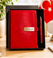 Kişiye Özel Kırmızı Ajanda & Kalem Premium Hediye Seti