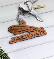 Jaguar Logolu Ahşap Anahtarlık-1 (Beyaz)