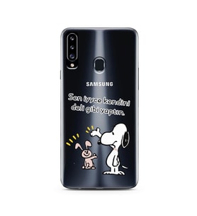 Snoopy Tasarımlı Süper Şeffaf Silikon Telefon Kılıfı Samsung A20s