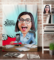 BK Gift Kişiye Özel Bayan Spiker Sunucu Karikatür Kanvas Tablo 70x100cm 1