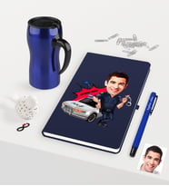 BK Gift Kişiye Özel Trafik Polisi Karikatürlü Lacivert Defter Kalem Termos Mug Seti - 1 (Model 1)