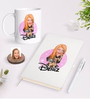 BK Gift Kişiye Özel Kadın Aşçı Karikatürlü Beyaz Defter Kalem ve Kupa Seti-2 (Model 1)