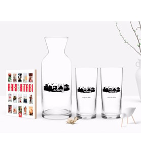 BK Gift Kişiye Özel Renkli Baskılı Adana Tasarımlı Turistik İkili Rakı Bardağı Karaf ve Cep Kitabı Hediye Seti-1 (Model 1)
