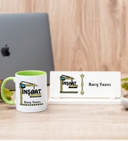 İnşaat Mühendisi Yeşil Kupa Bardak Ve Masa İsimliği Hediye Seti