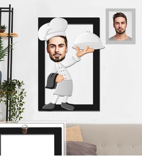 Kişiye Özel Aşçı Karikatürlü 3D Ahşap Tablo 30x47 Bay-3