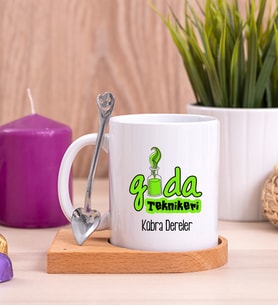 Gıda Teknikeri Ahşap Altlıklı Beyaz Kupa Bardak