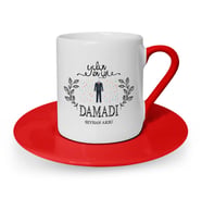 BK Gift Kişiye Özel Yılın En İyi Damadı Kırmızı Türk Kahvesi Fincanı