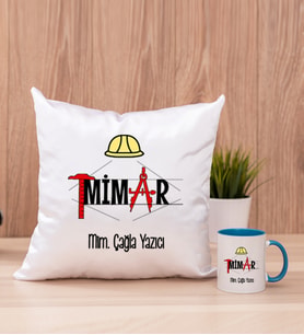 Mimar Kare Yastık ve Mavi Kupa Bardak