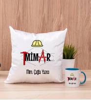 Mimar Kare Yastık ve Mavi Kupa Bardak