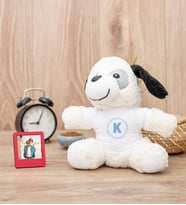 Kadına Hediye İsim Yazılı Peluş Köpek ve Mini Fotoğraf Çerçevesi