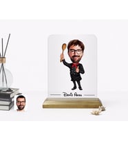 BK Gift Kişiye Özel Erkek Chef Karikatürlü Ahşap Standlı Çerçeve (Beyaz)