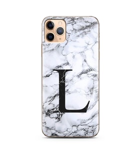 Iphone 11 Pro Beyaz Mermer Harf Tasarımlı Telefon Kılıfı L-Harfi 