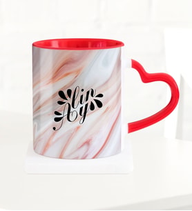 BK Gift Kişiye Özel Mermer Desenli Kırmızı Kalpli Kupa Bardak  2