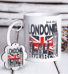BK Gift Kişiye Özel London Beyaz Kupa ve Anahtarlık Hediye Seti-3 (Model 1)