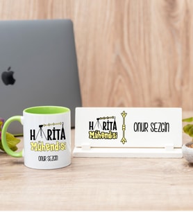 Harita Mühendisi Yeşil Kupa Bardak Ve Masa İsimliği Hediye Seti