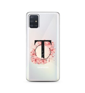 Pembe Çiçekli Harf Tasarım Süper Şeffaf Silikon Telefon Kılıfı Samsung A51 T-Har