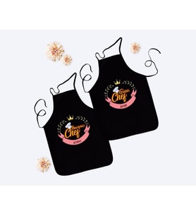 BK Gift Kişiye Özel İkili Yakışıklı ve Güzel Chef Siyah Mutfak Önlüğü Seti-4