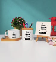 You Are A Limited Edition Ahşap Altlıklı Fincan Kalemlik ve Dekoratif Taş Baskı Hediye Seti