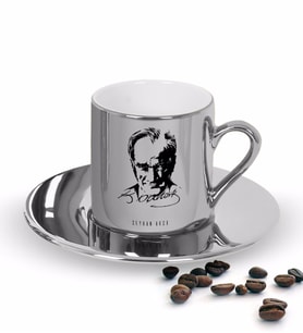BK Gift Kişiye Özel Atatürk Temalı Aynalı Gümüş Türk Kahvesi Fincanı-13 (Beyaz)
