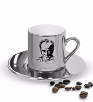BK Gift Kişiye Özel Atatürk Temalı Aynalı Gümüş Türk Kahvesi Fincanı-13 (Beyaz)