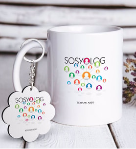 BK Gift Kişiye Özel Mesleki Sosyolog Beyaz Kupa ve Anahtarlık Hediye Seti (Model 1)