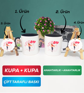 İkili Siyah Siyah Sevgiliye Sevgililer Günü Hediyesi 2 Kupa Bardak Anahtarlık