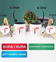 İkili Siyah Siyah Sevgiliye Sevgililer Günü Hediyesi 2 Kupa Bardak Anahtarlık