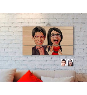 BK Gift Kişiye Özel Sevgililer Karikatürlü Otantik Ahşap Palet Tablo-4